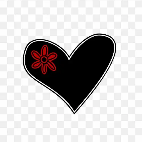 Black heart with flower clipart png